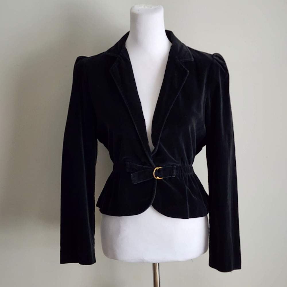 Vintage Velvet Peplum Blazer Womens XS Black Belted Witchy Goth Whimsigoth Alt